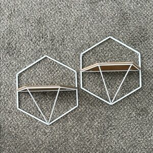 Geometric White and Brown Wall Shelves